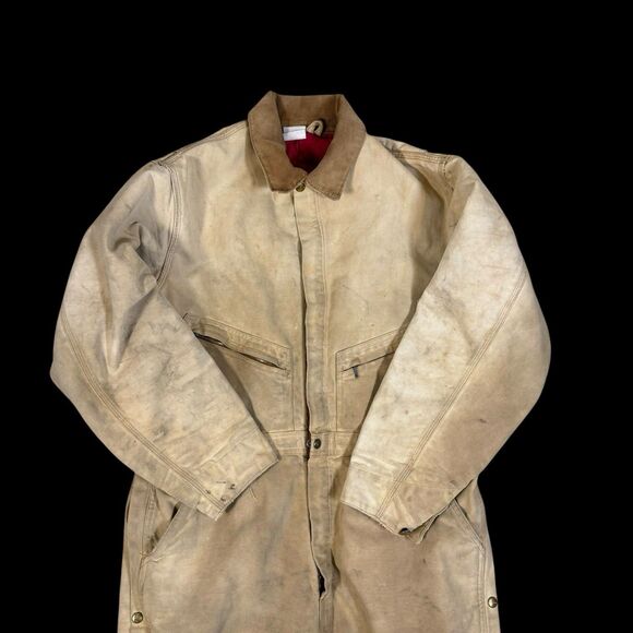 Carhartt Distressed Duck Coveralls L? Thrashed Grunge Americana Corduroy Collar - Picture 3 of 14